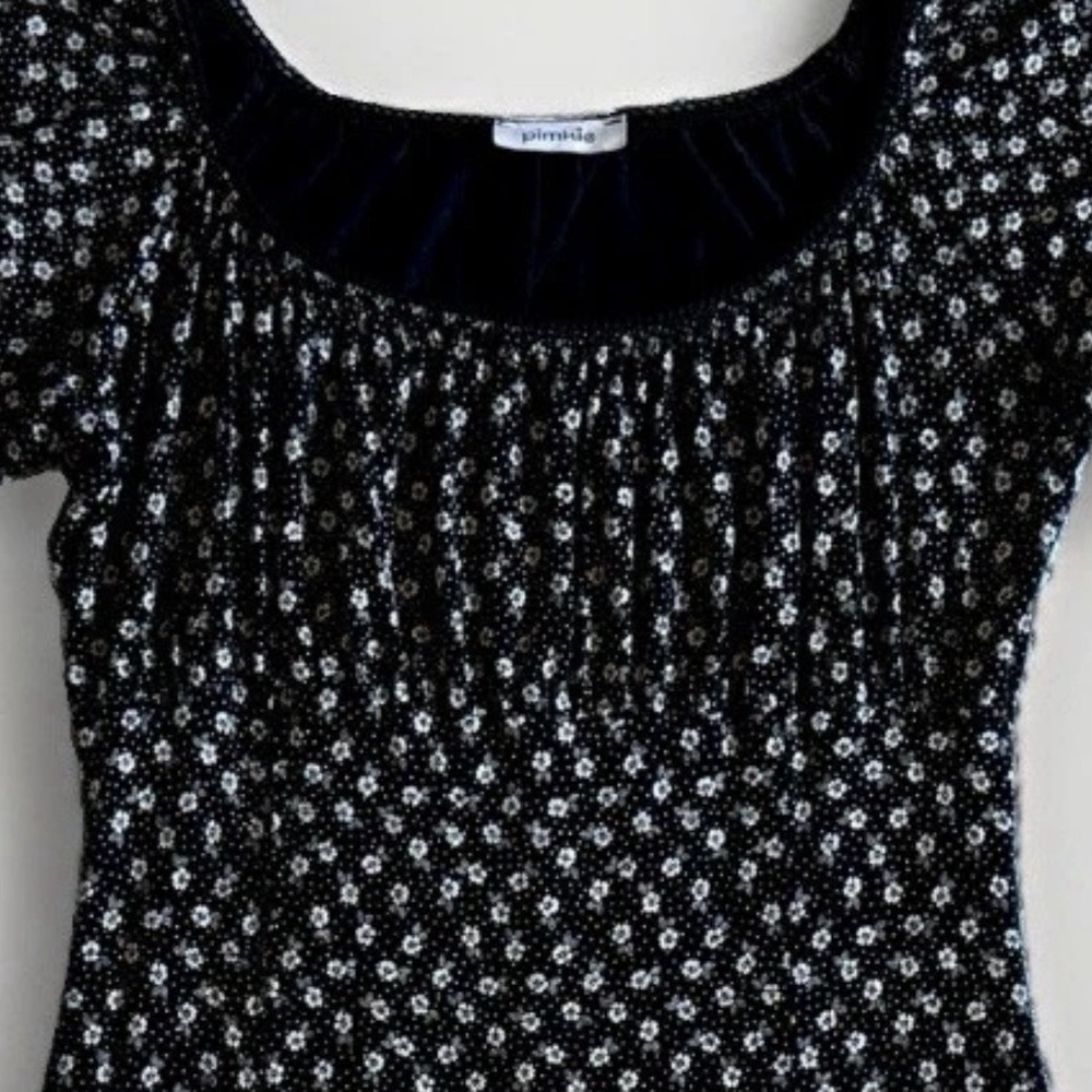 Vintage 90s Pimkie Short Dress S Black Ditsy Floral Milkmaid Coquette Babydoll - Picture 3 of 11